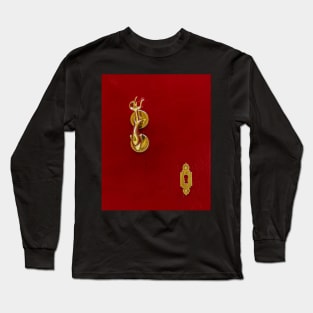 Red wooden door with golden vintage knocker Long Sleeve T-Shirt